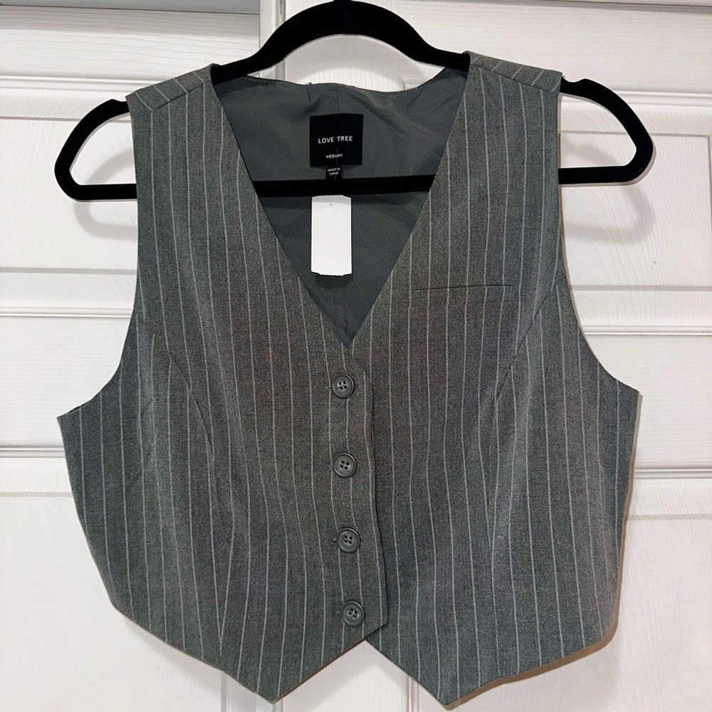 Love Tree Charcoal Pinstripe Vest